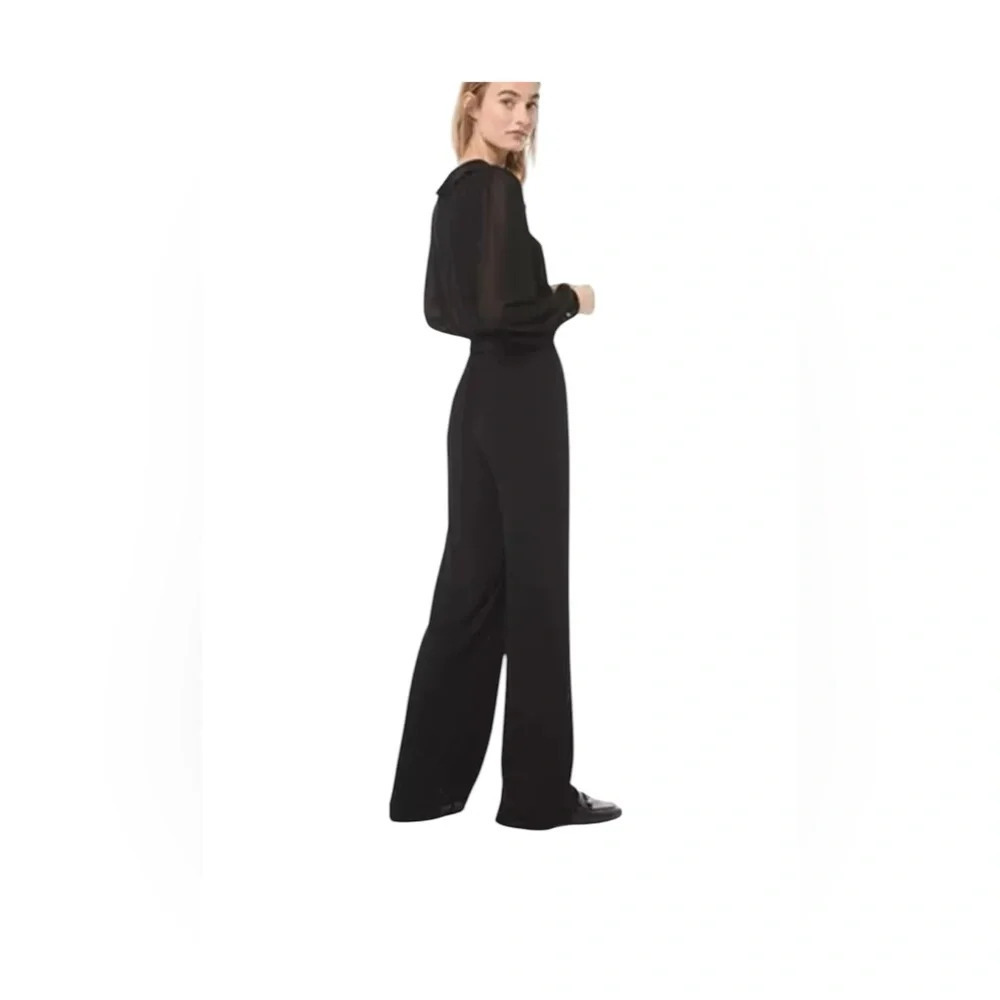 MICHAEL Michael Kors .Black Jumpsuit with Wrap V-Neck and Flowing Wide-Leg Pants - Picture 2 of 11